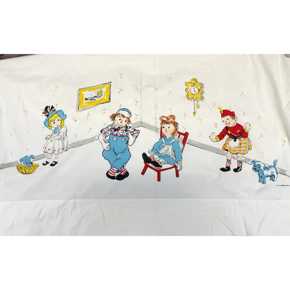Vintage Raggedy Ann Andy Twin Flat Sheet Bobbs Merrill Licensed Retro Kids